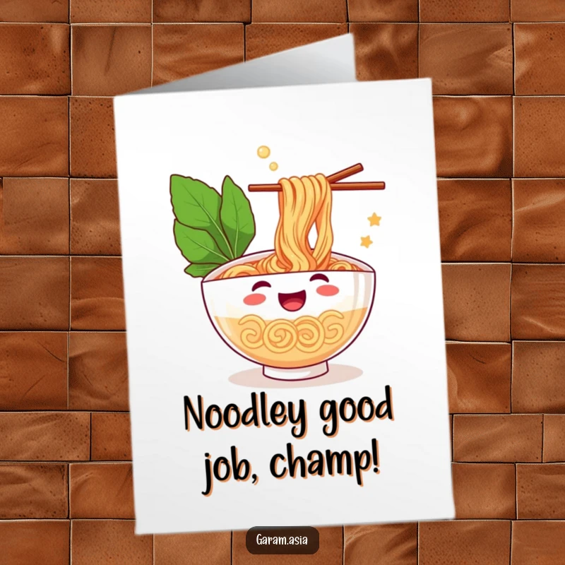 Funny Free Printable Congratulations Card: A cheerful ramen bowl juggling chopsticks with pure glee. Great for congratulating someone.