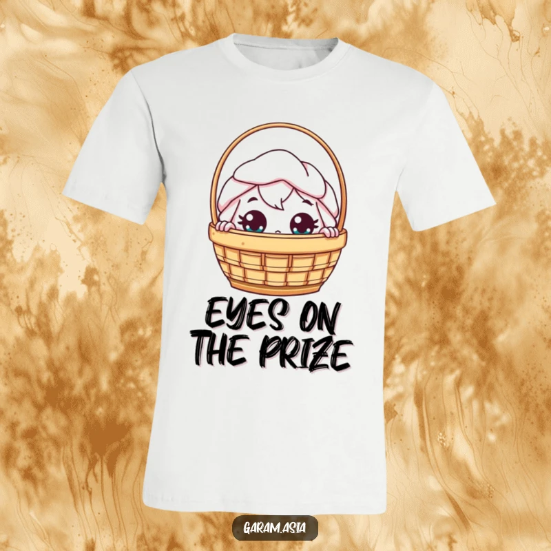 Funny kawaii dim sum basket character peeking with wide eyes on a comfortable t-shirt.