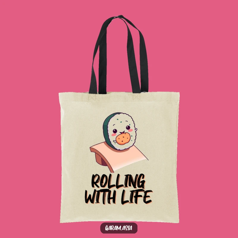 Funny Kawaii Sushi Roll Tote Bag: Rolling Ramp Adventure, Carry Your Snacks